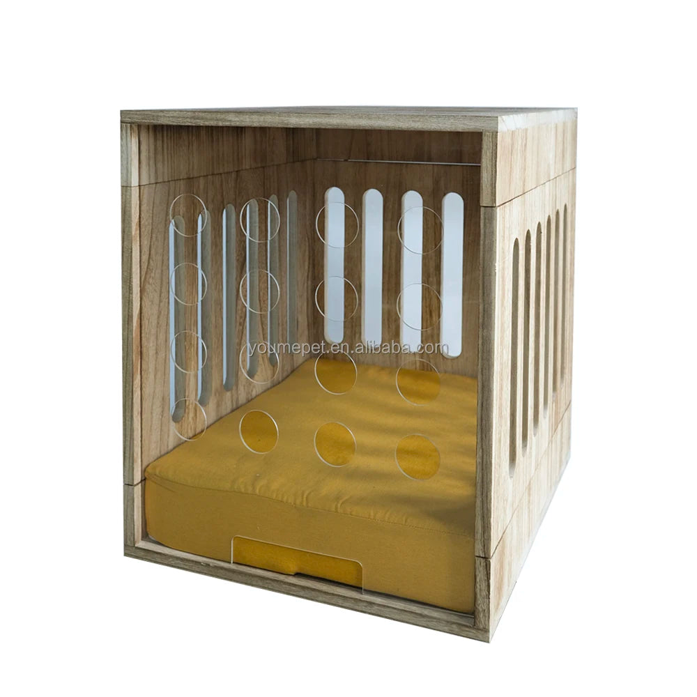Ventilated Wooden Dog House Removable Acrylic Door With Honeycomb Vents Pet Beds Dog Beds Luxury Pet Houses & Furniture