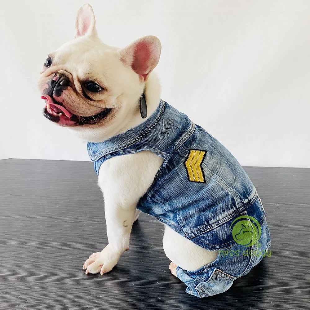 Retro Denim Overalls for Dogs, Four Legs Dog Jumpsuit for Chihuahua, Cowboy Puppy, Kawaii Clothes for Yorkie, Spring Pet Costume