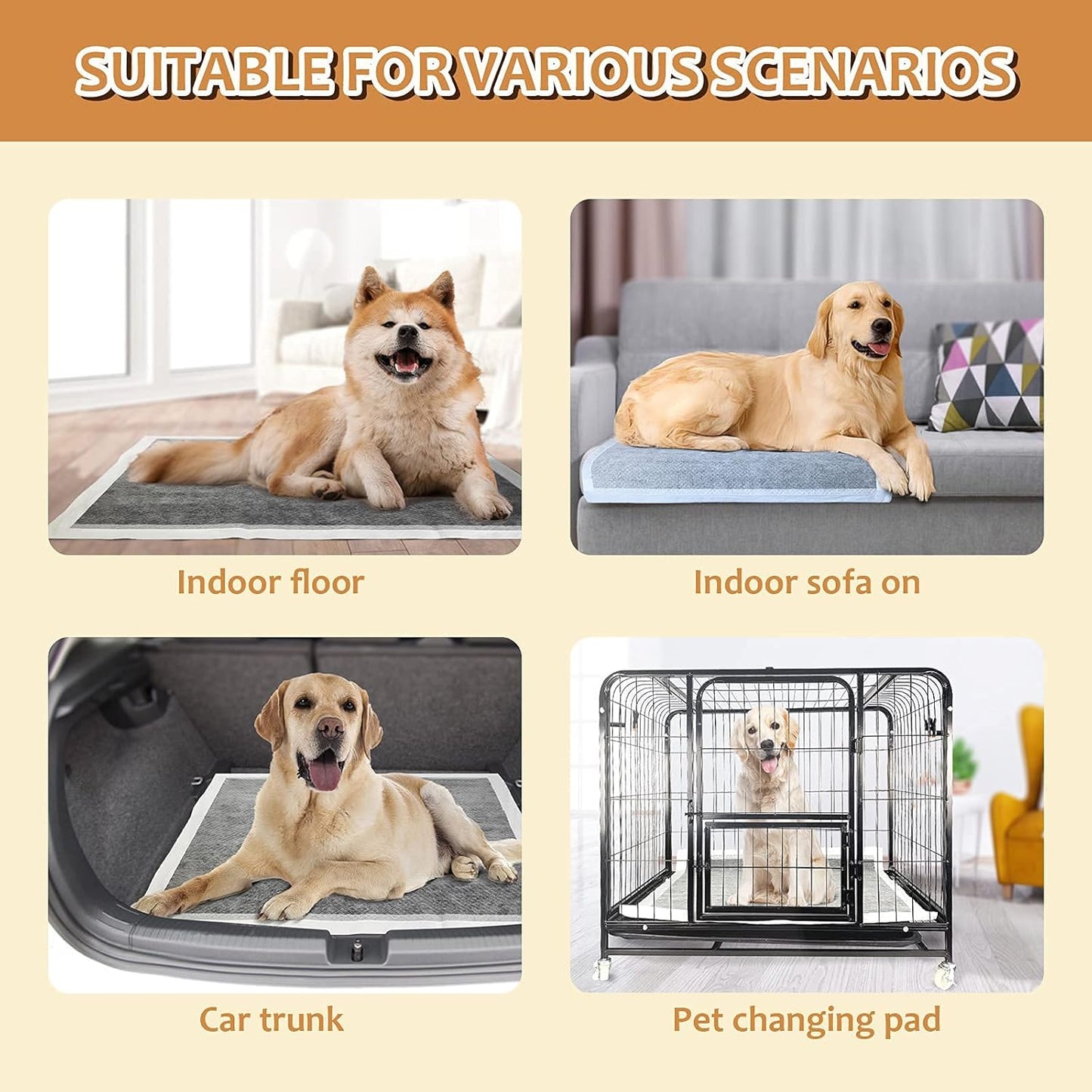 Charcoal Dog Pee Pads Extra Large 28" X 34", Puppy Pee Pads 40 Count, Potty Pads for Dogs with Adhesive Tape for Odor-Control & Leakproof, Disposable Pet Pads for Puppies, Dogs & Cats