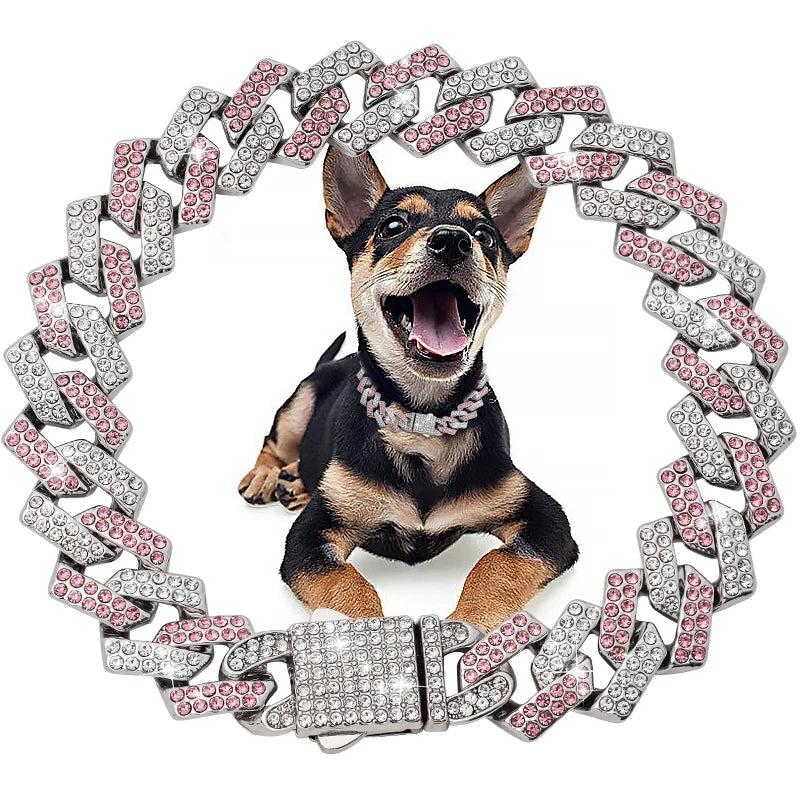 15MM Wide Diamond Luxury Necklace for cat dogs Bling Jewelry Dog Chain Collar Cuban link Gold Chains for small medium Dogs pet