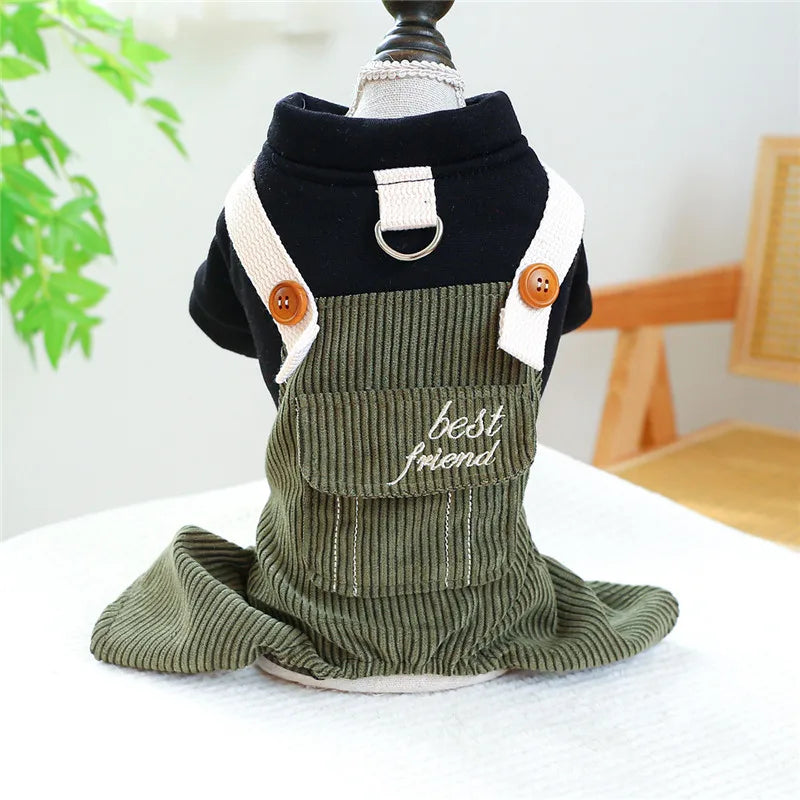 Warm Overalls Jumpsuit Winter Dog Clothes For Small Medium Dogs Corduroy Pants Black Coat Puppy Cat Tracksuit Chihuahua Shih Tzu