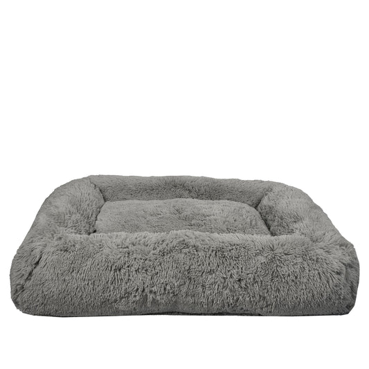 (4 Pack) Large Furry Bolster Dog Bed, Taupe, 36" X 27"