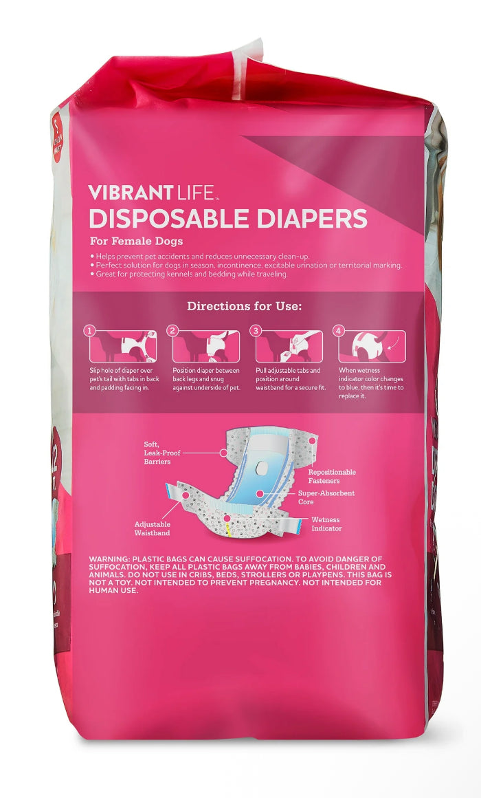 Vibrant Life Disposable Dog Diapers for Female Dogs, , 12 Count
