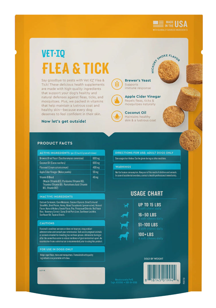 VetIQ Flea & Tick Supplement for Dogs, Hickory Smoke Flavored Chews, 60 Count