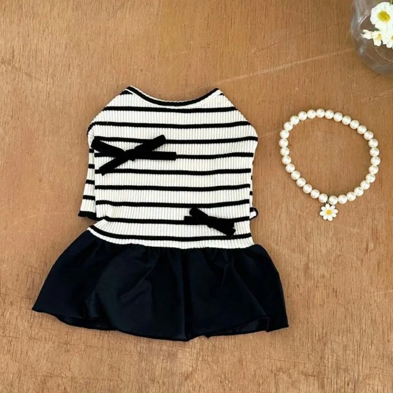 Bow Dog Princess Dress Dog Clothes Summer Black White Luxury Striped Skirt Dog Vest Chihuahua Bichon Yorkie Clothing for Dogs