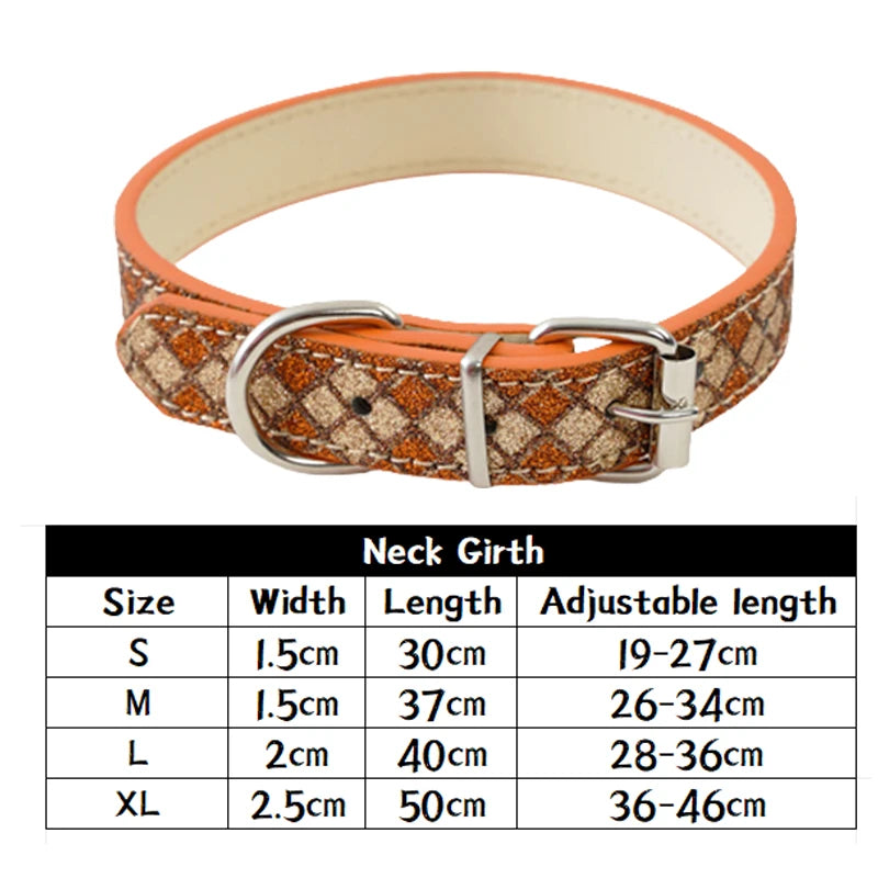 Leather Dog Collars Safety Adjustable Pink Leather PU Glitter Luxury Dog Collars for Small Medium Big Dog Puppy Dog Accessories