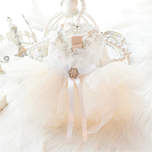 Pet Dog Accessories Cat Clothing Princess Dress Harness Dog Luxury Lace Bow Decorated Pet Wedding Dress