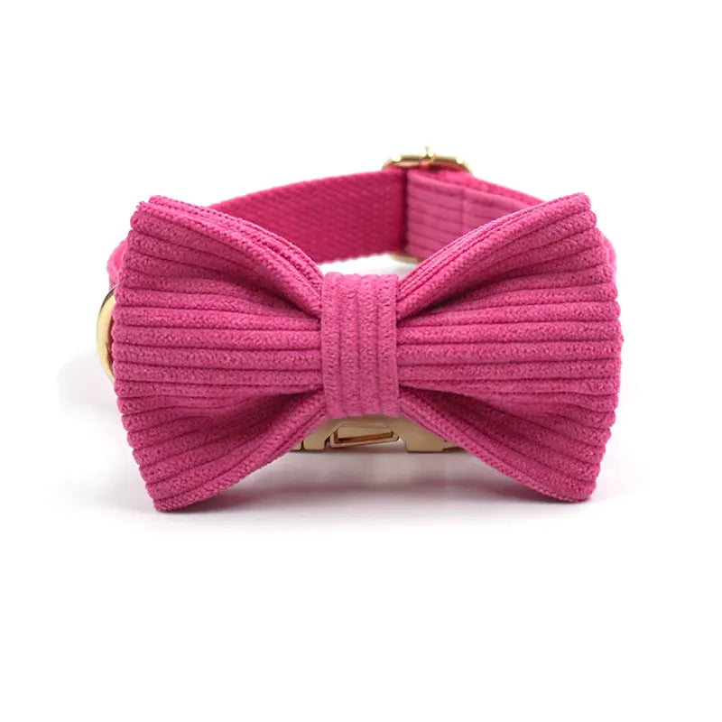 Luxury Pet Harness for Dogs Personalized Magenta Female Bowtie Dog Collar Durable Fully Adjsutable Cute Puppy Collar Leash Set