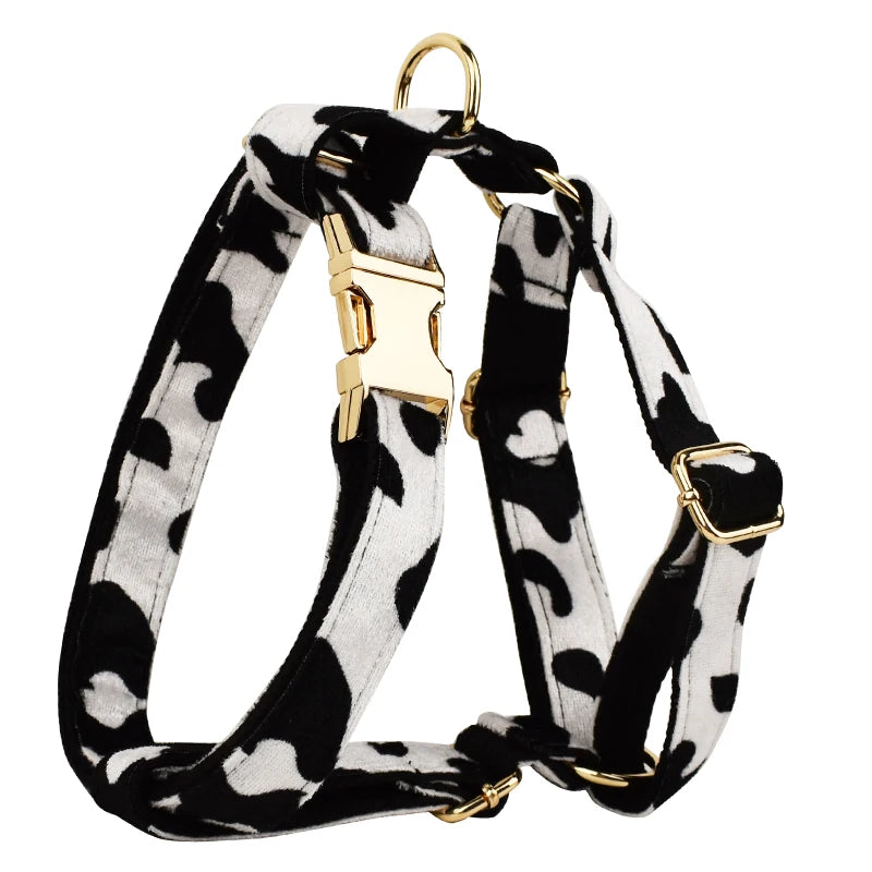 Designer Personalized Luxury Tactical Dog Collars Cow Print Pet Set Dog Harness And Leash Set Animal 05