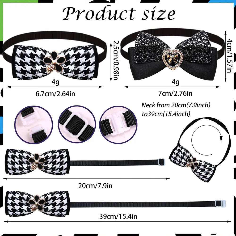 5PCS Adjustable Luxury Dog Bowties Balck Style Dog Bow Ties Collars With Pearl Pet Puppy Bowknots Grooming Supplies For Dogs