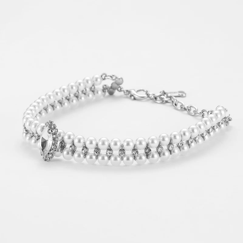 Pet Dog Diamond Necklace Collar Puppy Pearl Collar Cat Wedding Luxury Collars Rhinestone Necklace For Pet Dogs Cats