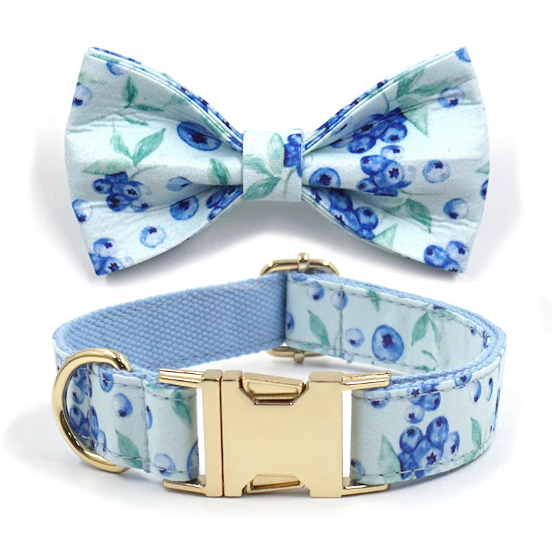 Dog Harness and Leash Set Mesh Padded Soft Pet Harness for Small Dogs Blueberry Pattern Luxury Custom Name Dog Collar Adjustable