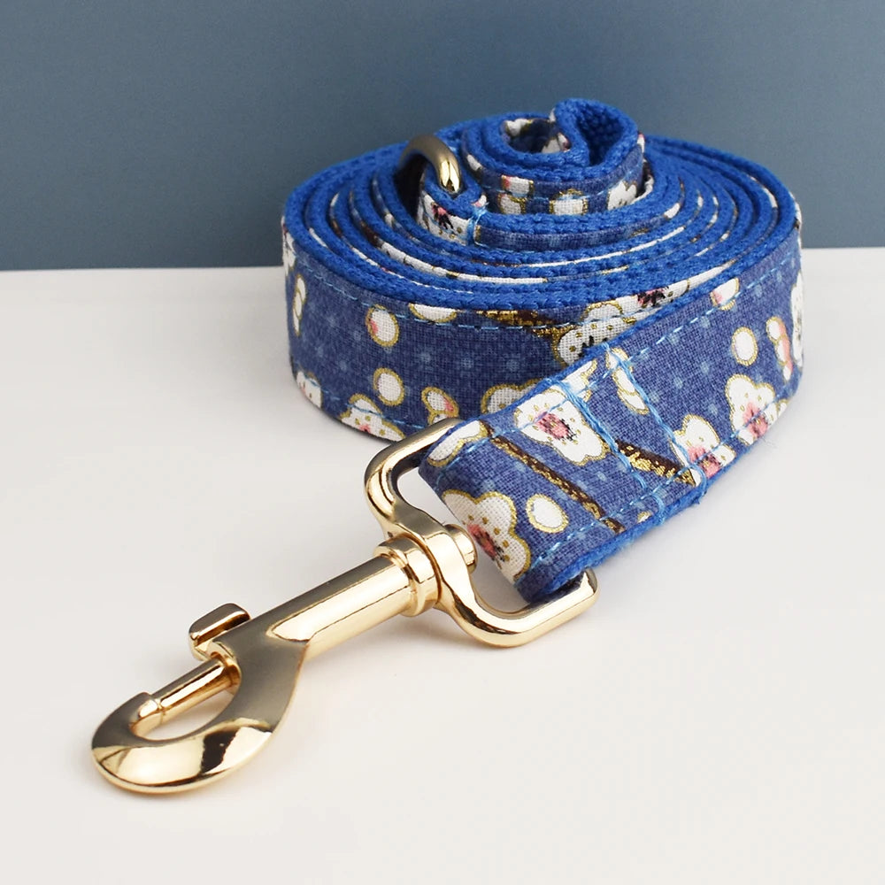 Luxury Personalized engravable dog collar Harness Leash Set Soft Cotton Floral Design Custom Bow Accessory for Dogs 02