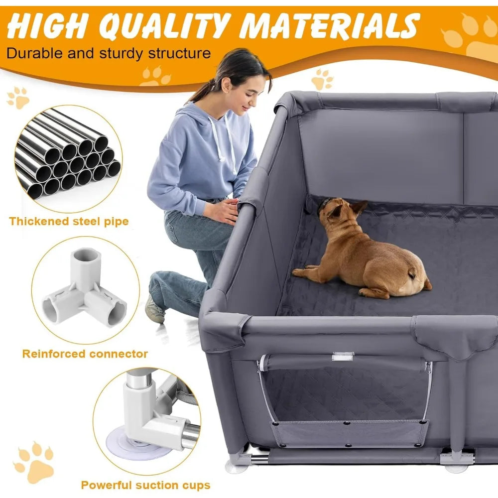 Medium Small Dog Whelping Box with Waterproof Pad, 48x48x18 inches, Ideal for Puppies and Birthing Supplies