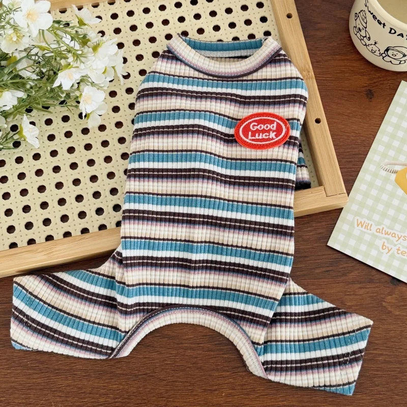 Colorful Stripes Dog Jumpsuits Autumn Warm Dog Clothes Luxury Puppy Rompers Cute Soft Cat Pajamas Poodle Pet Four Legged Clothes
