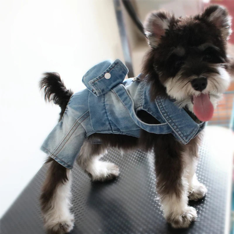 2024 New Design Small Dog Overalls Durable Jeans Pants Outfits with Snack Backpack Puppy Denim Onesie Apparel for Boy Girl Dogs