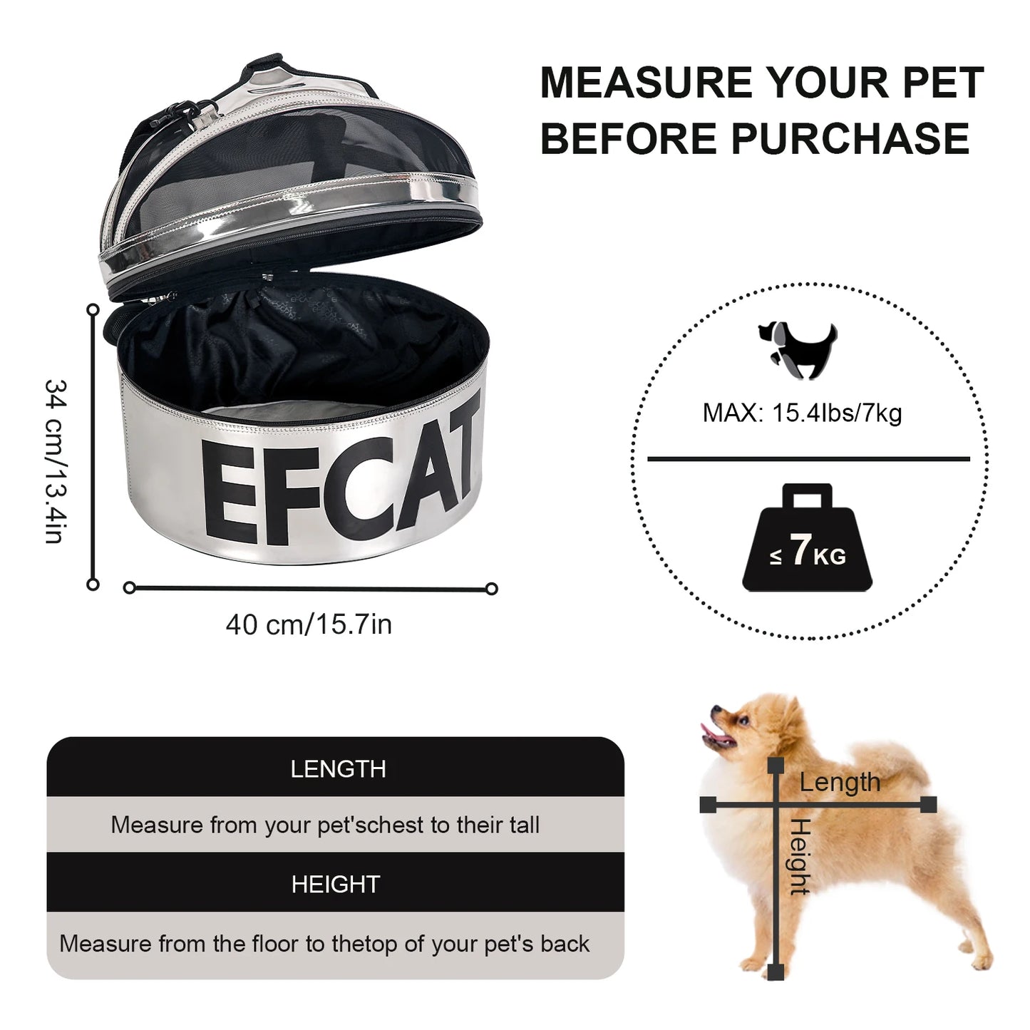 EFCAT Luxury Pet  Bed Round Space Bag,Puppy Kitten Basket,Outdoor Fashion Cat Dog Car Seat Bag