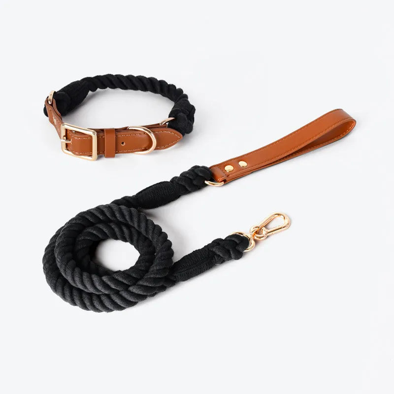 Fashion Luxury Hand Knit Cotton Dog Collar Leash Set Strong Puppy Alloy Buckle Leash and Pet Collar Set Pet Accessories