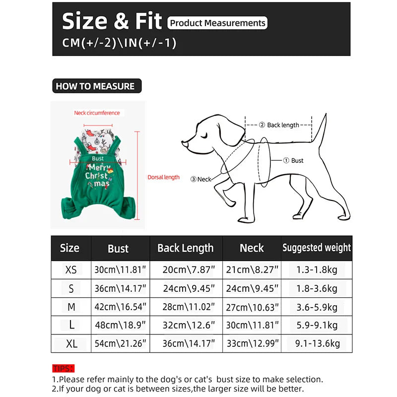 Pet Christmas Jumpsuit Pet Autumn and Winter Overalls Warm Teddy Jacket Dog Pajamas Puppy Clothes Four Legged Pants