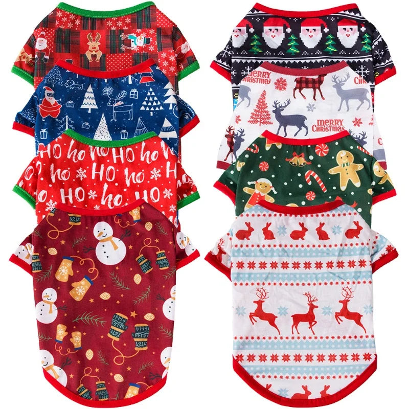 Christmas Dog Clothes Deer Snowman Print Dog Shirt Cute Soft Puppy Pullovers Luxury Cat Shirt Pet Costumes Chihuahua Dog Clothes
