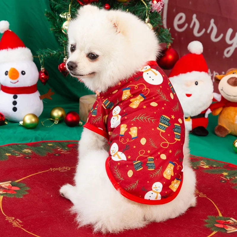 Christmas Dog Clothes Deer Snowman Print Dog Shirt Cute Soft Puppy Pullovers Luxury Cat Shirt Pet Costumes Chihuahua Dog Clothes