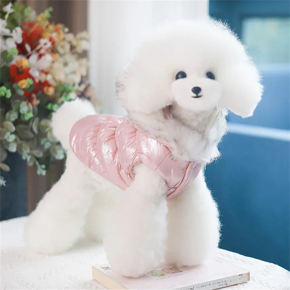 Luxury Dog Down Jacket with Fur Collar Warm Fleece Pet Clothes for Small Dogs Chihuahua Pomeranian Winter Puppy Clothing Jacket