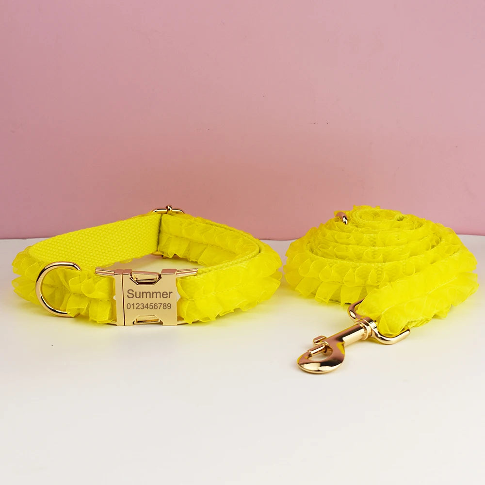 Luxury Custom Engraved Lace designer dog collar and leash set Personalized PetHarness Nameplate Wedding Accessory for Dogs