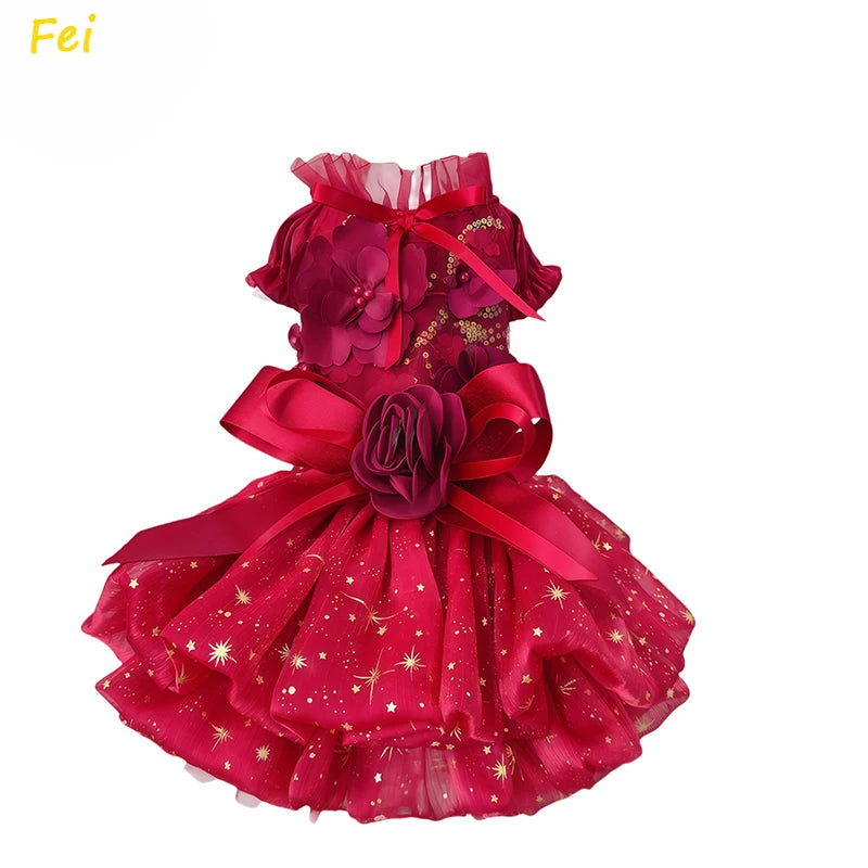 Luxury Handmade 
Christmas Velvet Dog Dress with Crystal Bow