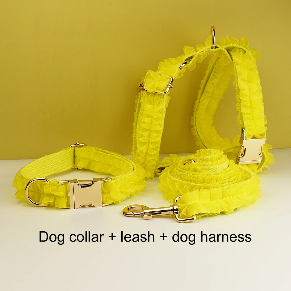 Luxury Lace Dog Collar with Custom Engraved Nameplate Personalized Pet Wedding Harness Accessory for Dogs