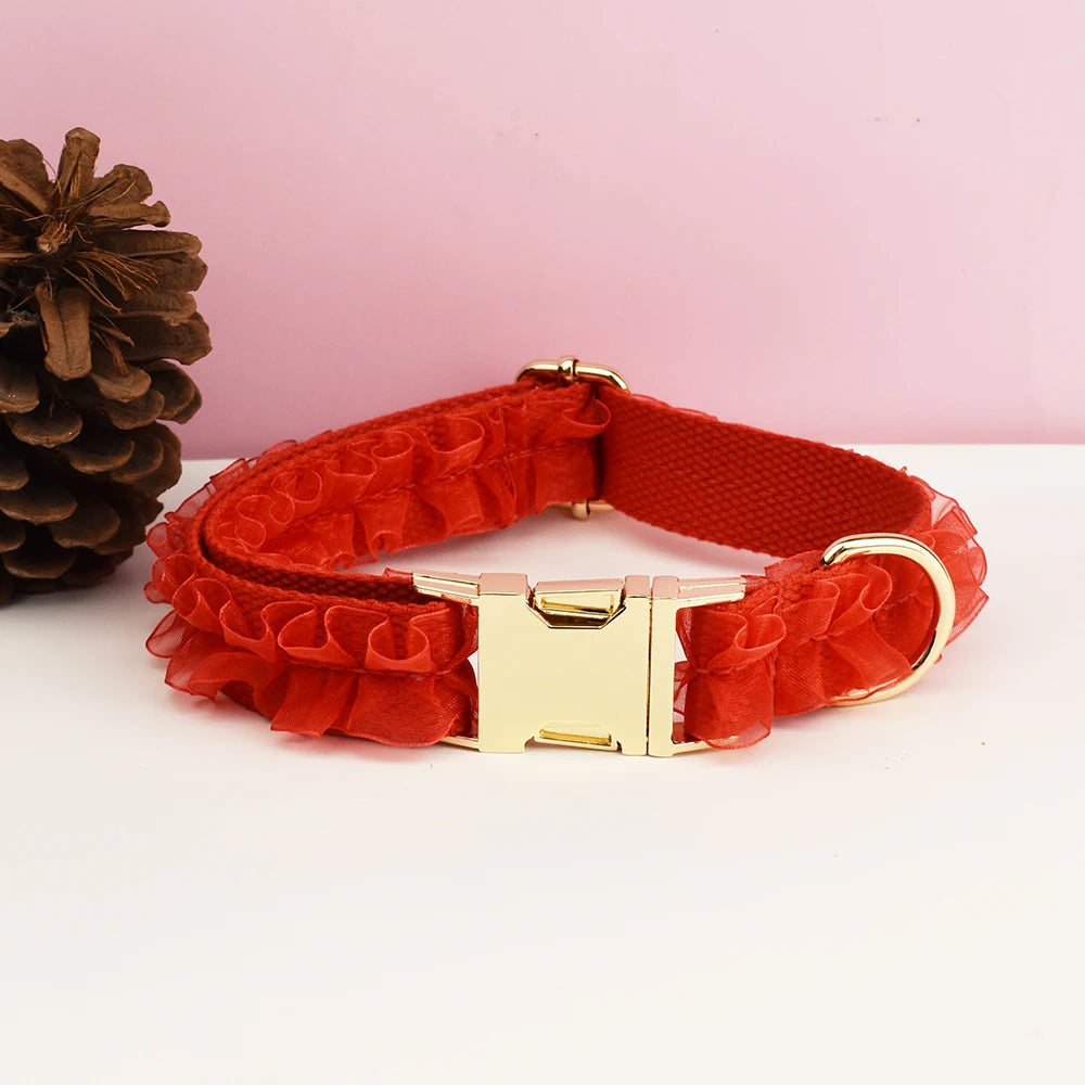 Luxury Custom Engraved Lace designer dog collar and leash set Personalized PetHarness Nameplate Wedding Accessory for Dogs