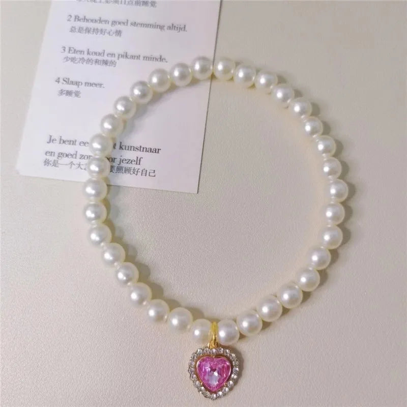 Pearl Dog Collar Necklaces Luxury Bling Rhinestones Wedding Cat Collar Heart Jewelry Dogs Cat Clothes Costume Pet Accessories