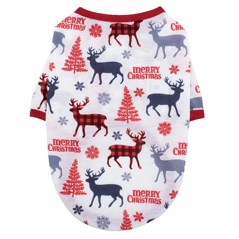 Christmas Dog Clothes Deer Snowman Print Dog Shirt Cute Soft Puppy Pullovers Luxury Cat Shirt Pet Costumes Chihuahua Dog Clothes