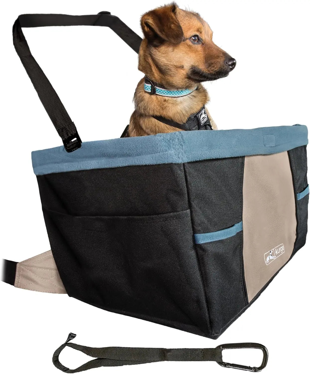 Dog Booster Seat - Keeps Dogs Secure & Comfortable - Waterproof Exterior - Removable Washable Liner - Dog Car Seat with Harness Strap - Collapsible - Rover Style - Black/Blue