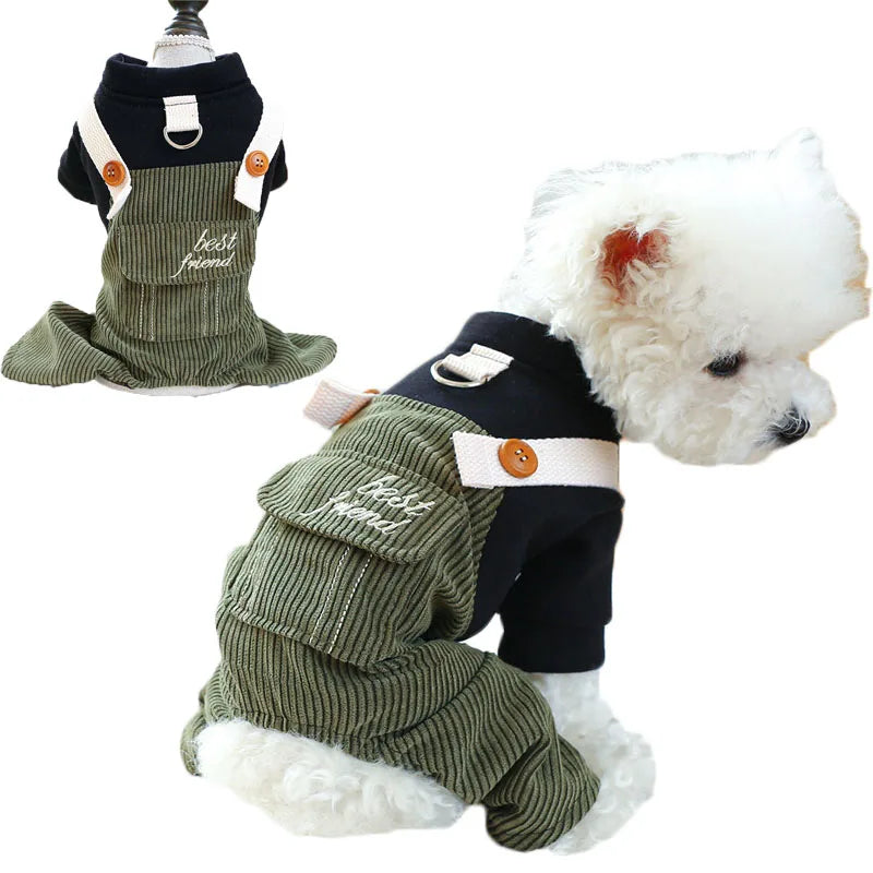 Warm Overalls Jumpsuit Winter Dog Clothes For Small Medium Dogs Corduroy Pants Black Coat Puppy Cat Tracksuit Chihuahua Shih Tzu