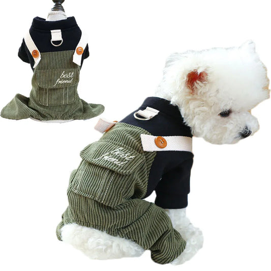 Warm Overalls Jumpsuit Winter Dog Clothes For Small Medium Dogs Corduroy Pants Black Coat Puppy Cat Tracksuit Chihuahua Shih Tzu