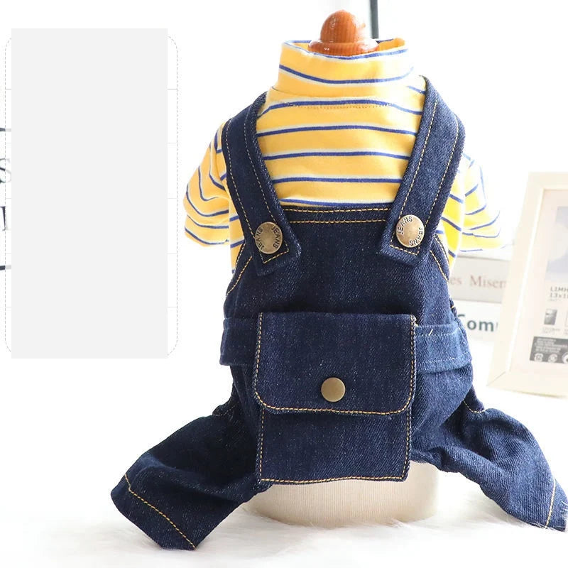 New Dog Jumpsuit Knited Sweater Plaid Jeans Jacket Pants Suit Onesies Trousers Pet Autumn Coat Jaket Puppy Overalls