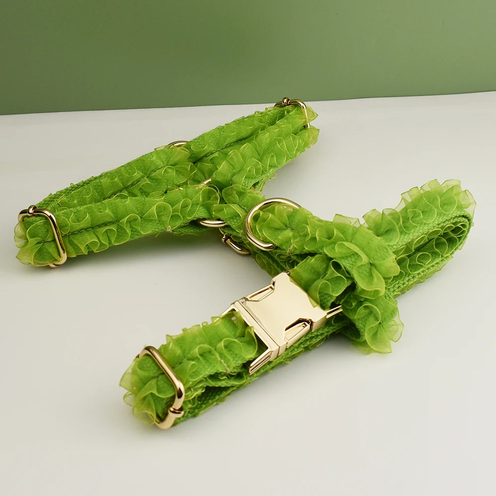 Luxury Lace Dog Collar with Custom Engraved Nameplate Personalized Pet Wedding Harness Accessory for Dogs