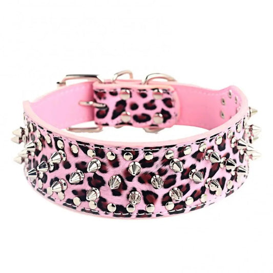 Large Dog Metal Rivets Collars Traction Leash Anti-breaking Neck Belt Luxury Leather Dog Collar Cool Spikes Metal Rivet For Pet