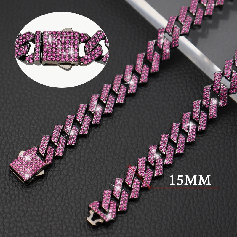 15MM Wide Diamond Luxury Necklace for cat dogs Bling  Jewelry Dog Chain Collar Cuban link Gold Chains for small medium Dogs pet