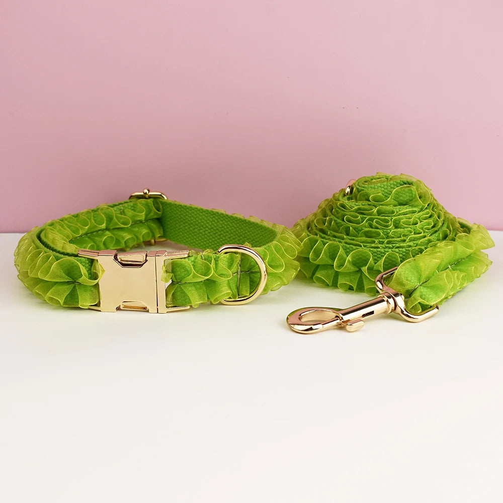 Luxury Custom Engraved Lace designer dog collar and leash set Personalized PetHarness Nameplate Wedding Accessory for Dogs