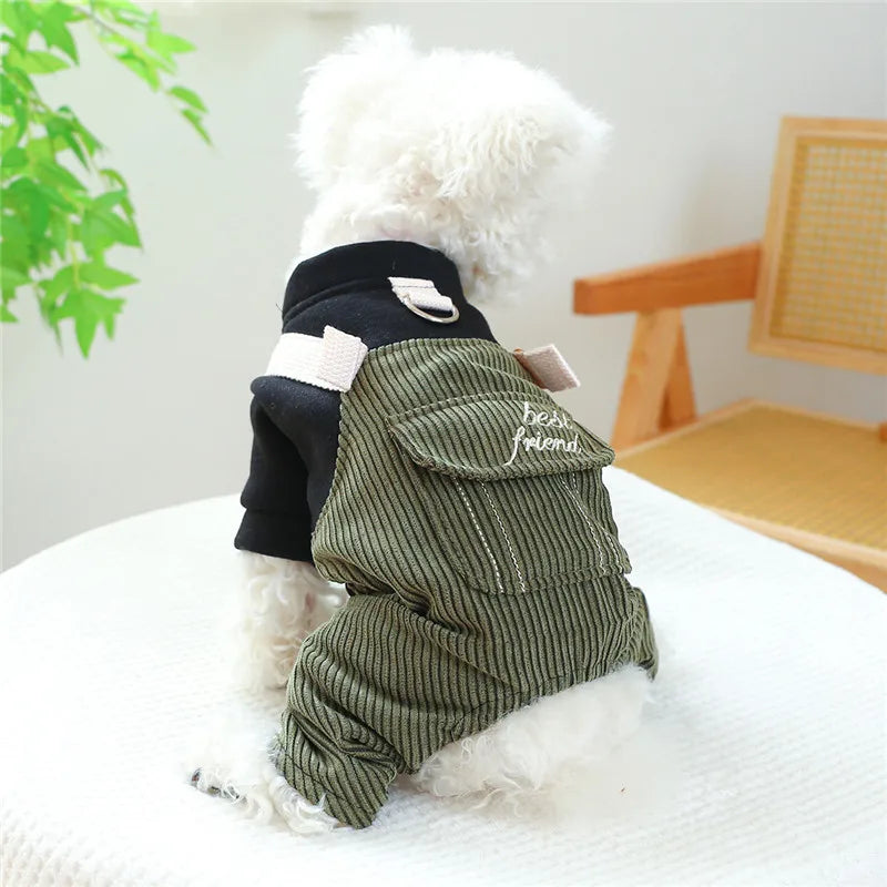 Warm Overalls Jumpsuit Winter Dog Clothes For Small Medium Dogs Corduroy Pants Black Coat Puppy Cat Tracksuit Chihuahua Shih Tzu