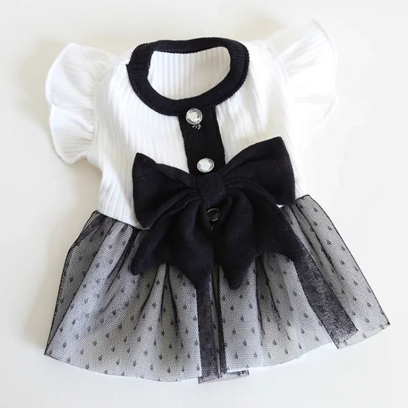Bow Dog Princess Dress Dog Clothes Summer Black White Luxury Striped Skirt Dog Vest Chihuahua Bichon Yorkie Clothing for Dogs