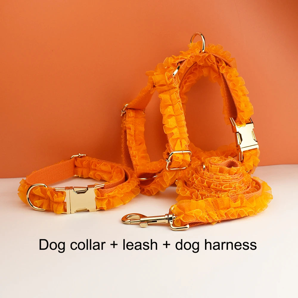 Luxury Lace Dog Collar with Custom Engraved Nameplate Personalized Pet Wedding Harness Accessory for Dogs