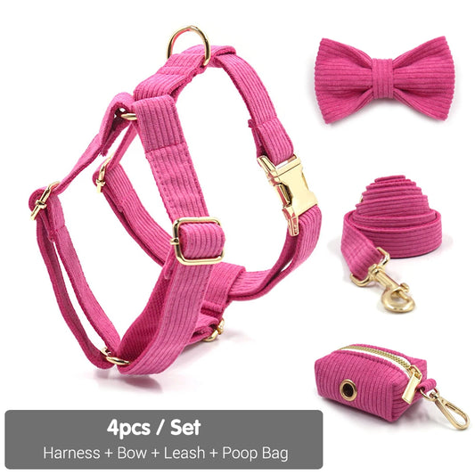 Luxury Pet Harness for Dogs Personalized Magenta Female Bowtie Dog Collar Durable Fully Adjsutable Cute Puppy Collar Leash Set