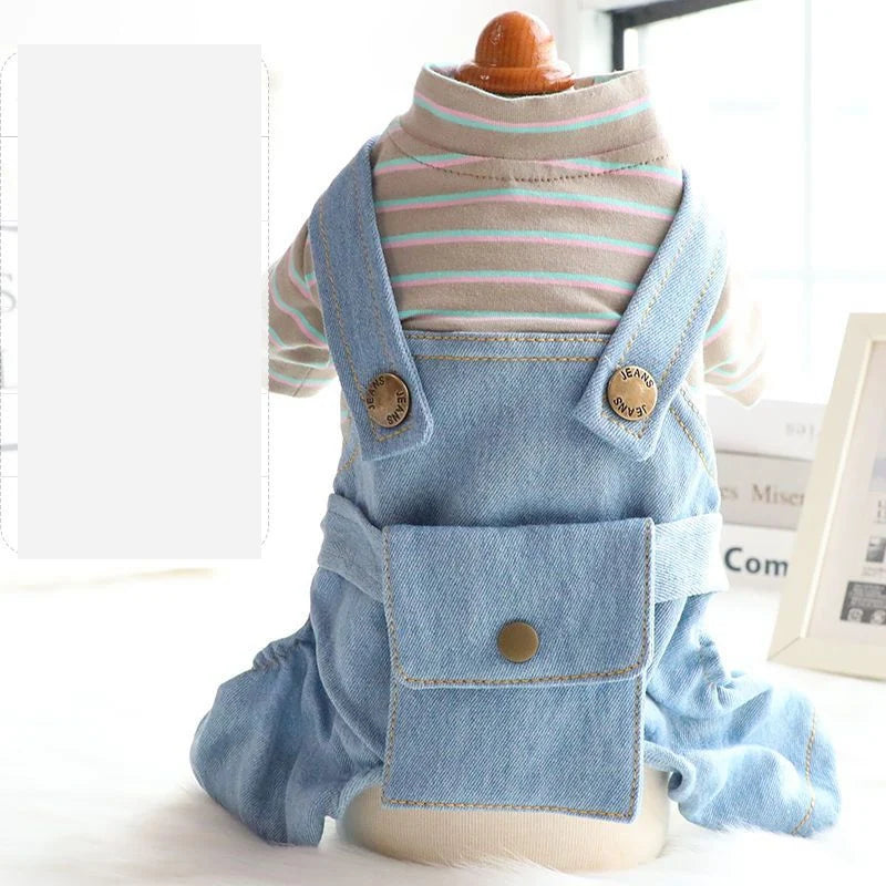 New Dog Jumpsuit Knited Sweater Plaid Jeans Jacket Pants Suit Onesies Trousers Pet Autumn Coat Jaket Puppy Overalls