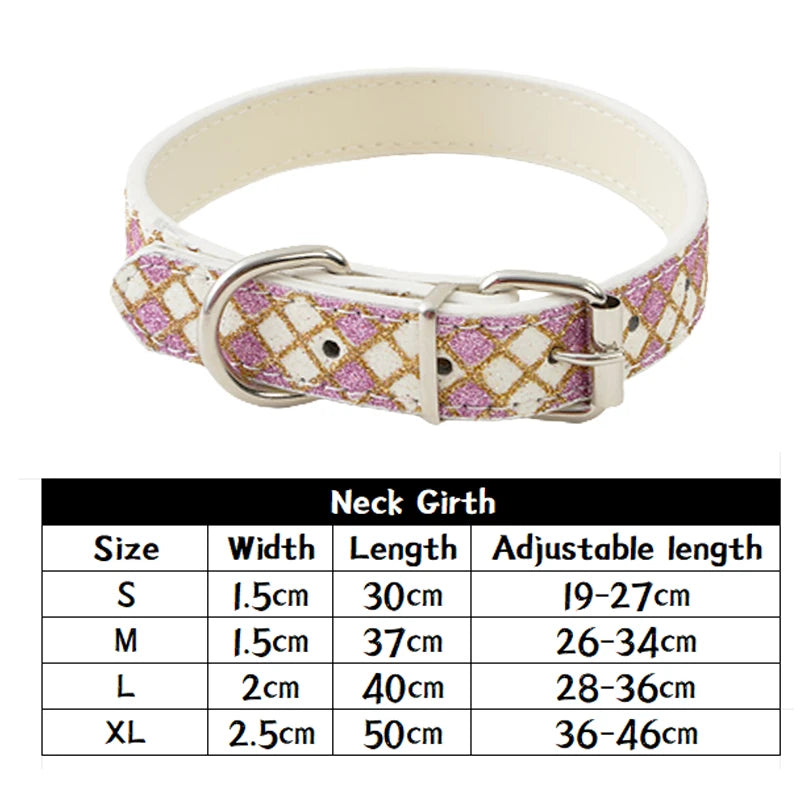 Leather Dog Collars Safety Adjustable Pink Leather PU Glitter Luxury Dog Collars for Small Medium Big Dog Puppy Dog Accessories