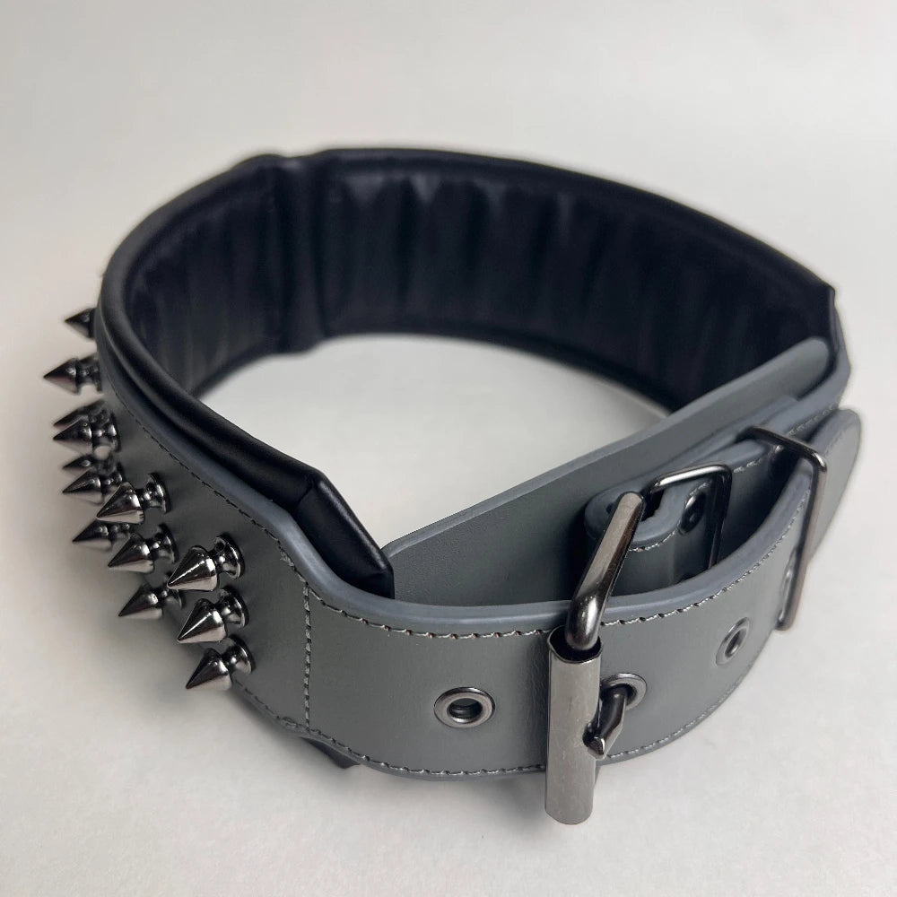 Luxury genuine leather dog collar, studded anti bite dog chain, 2.5-6cm wide dog collar, double-layer cowhide pet accessories