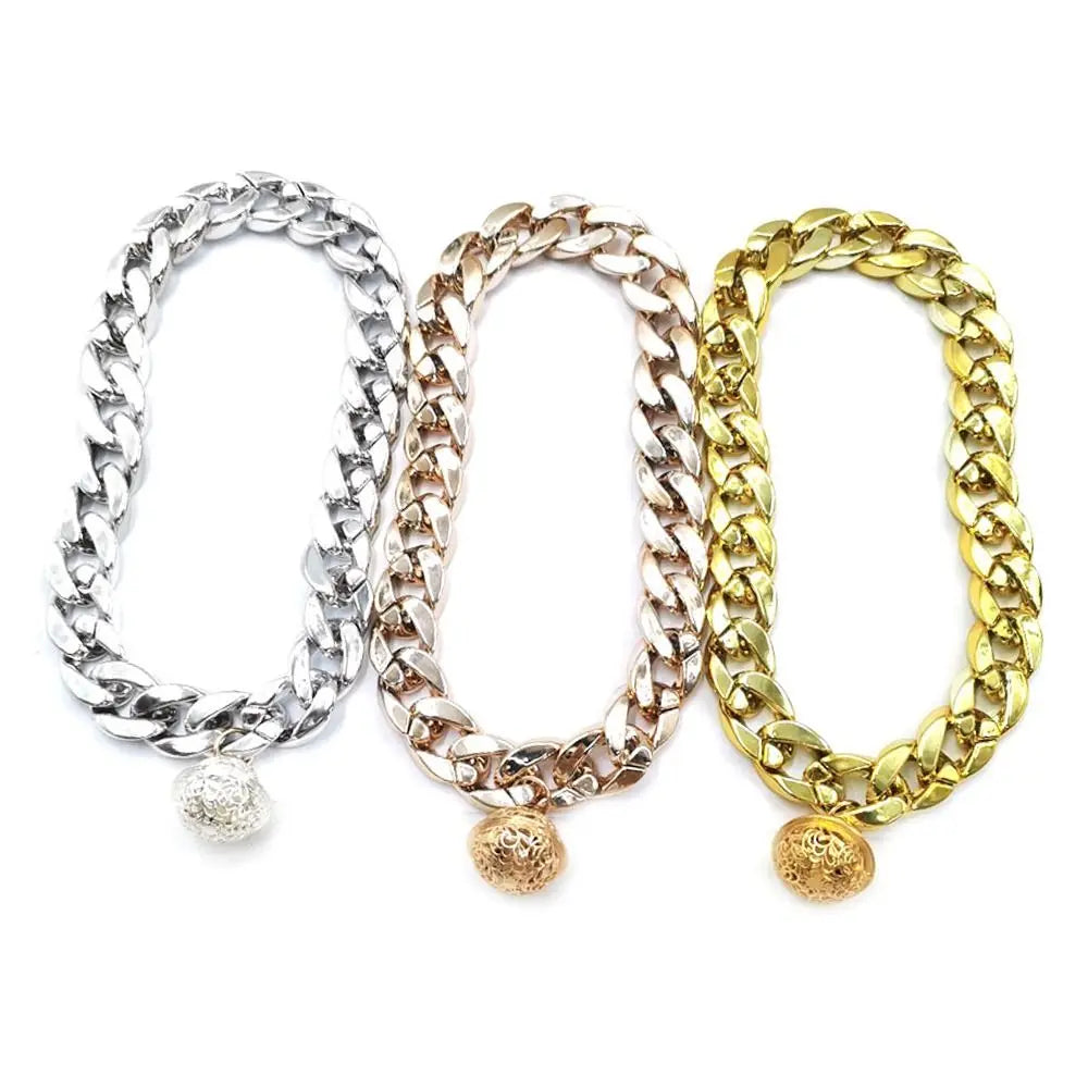 Luxurious Pet Dog Collar Cuban Chain Dog Chain Dog Collar Lock Gold Silver Dog Chain French Bulldog Pitbull Collar