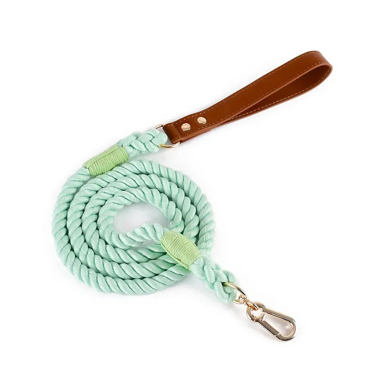 Fashion Luxury Hand Knit Cotton Dog Collar Leash Set Strong Puppy Alloy Buckle Leash and Pet Collar Set Pet Accessories