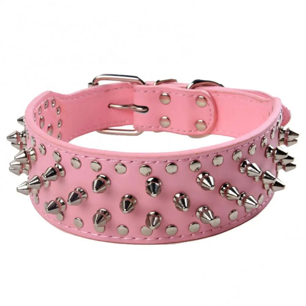 Large Dog Metal Rivets Collars Traction Leash Anti-breaking Neck Belt Luxury Leather Dog Collar Cool Spikes Metal Rivet For Pet
